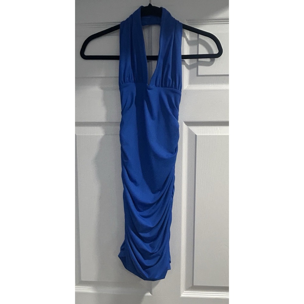 Princess Polly Jordy Halter Mini Dress Blue Ruched Women's Size 0 / Zero